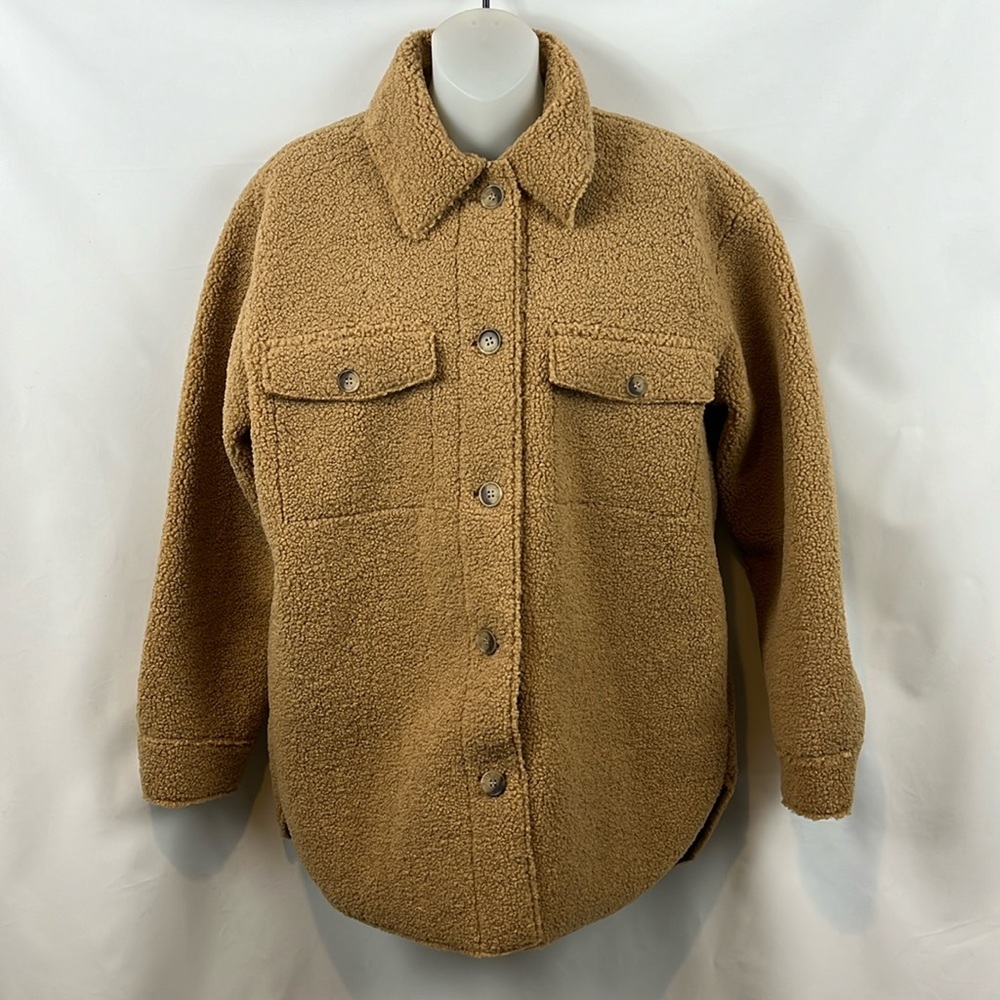 Joie Sherpa Fleece Teddy Shirt‎ Brown Boxy Shacket Oversized Jacket Size S - NEW